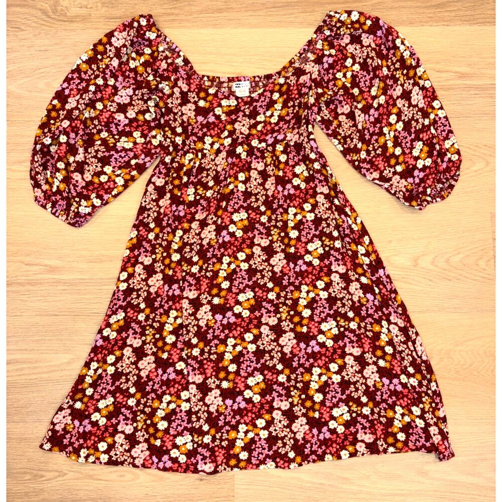 Billabong womens pink & red long sleeve babydoll floral mini dress size XS